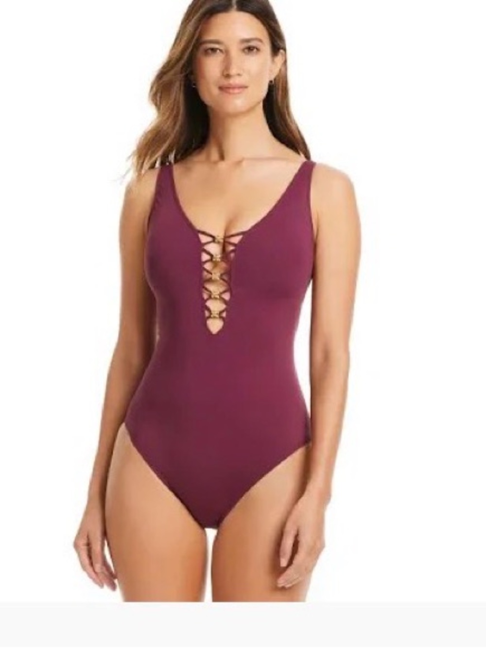 Mossimo maroon Lace-Up One-Piece Swimsuit - size L